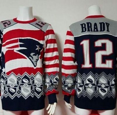 Nike Patriots #12 Tom Brady Red/Navy Blue Ugly Sweater