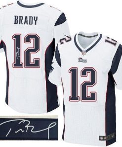 Nike Patriots #12 Tom Brady White Stitched NFL Elite Autographed Jersey