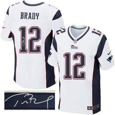 Nike Patriots #12 Tom Brady White Stitched NFL Elite Autographed Jersey