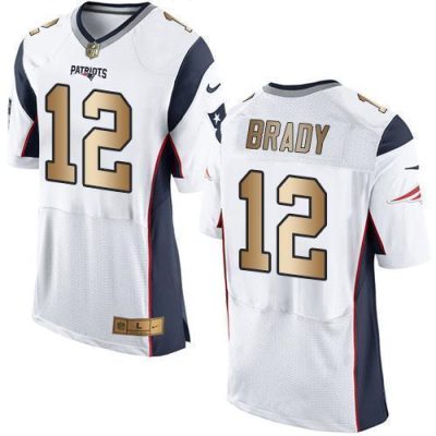 Nike Patriots #12 Tom Brady White Stitched NFL New Elite Gold Jersey