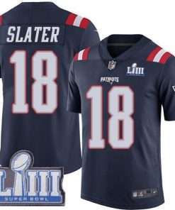 Nike Patriots #18 Matt Slater Navy Blue Super Bowl LIII Bound Stitched NFL Limited Rush Jersey