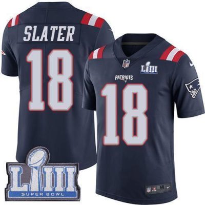 Nike Patriots #18 Matt Slater Navy Blue Super Bowl LIII Bound Stitched NFL Limited Rush Jersey