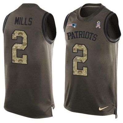 Nike Patriots #2 Jalen Mills Green Stitched NFL Limited Salute To Service Tank Top Jersey