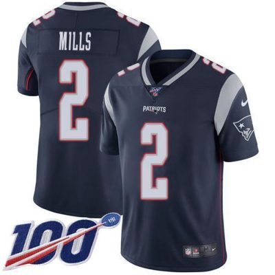 Nike Patriots #2 Jalen Mills Navy Blue Team Color Stitched NFL 100th Season Vapor Limited Jersey