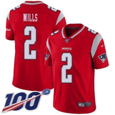 Nike Patriots #2 Jalen Mills Red Stitched NFL Limited Inverted Legend 100th Season Jersey