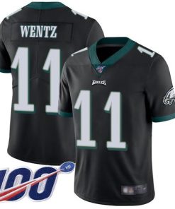 Nike Philadelphia Eagles #11 Carson Wentz Black Alternate Stitched NFL 100th Season Vapor Limited Jersey