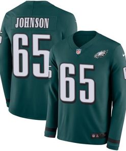 Nike Philadelphia Eagles #65 Lane Johnson Midnight Green Team Color Stitched NFL Limited Therma Long Sleeve Jersey