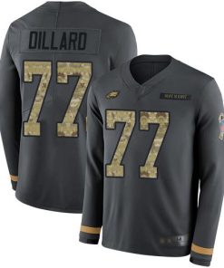 Nike Philadelphia Eagles #77 Andre Dillard Anthracite Salute to Service Stitched NFL Limited Therma Long Sleeve Jersey