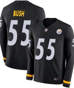 Nike Pittsburgh Steelers #55 Devin Bush Black Team Color Stitched NFL Limited Therma Long Sleeve Jersey