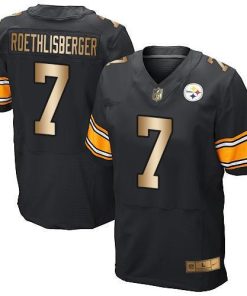 Nike Pittsburgh Steelers #7 Ben Roethlisberger Black Team Color Stitched NFL Elite Gold Jersey