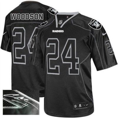 Nike Raiders #24 Charles Woodson Lights Out Black Stitched NFL Elite Autographed Jersey