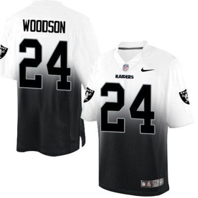 Nike Raiders #24 Charles Woodson White/Black Stitched NFL Elite Fadeaway Fashion Jersey