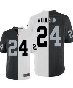 Nike Raiders #24 Charles Woodson White/Black Stitched NFL Elite Split Jersey