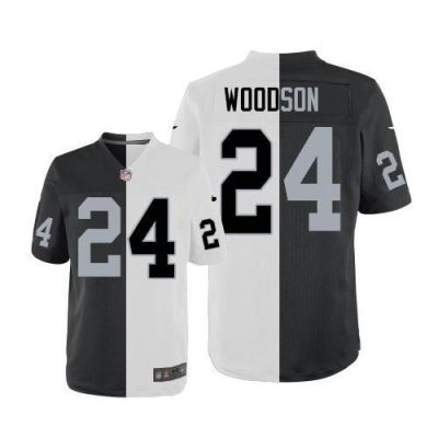 Nike Raiders #24 Charles Woodson White/Black Stitched NFL Elite Split Jersey