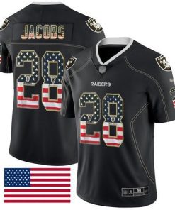 Nike Raiders #28 Josh Jacobs Black Stitched NFL Limited Rush USA Flag Jersey