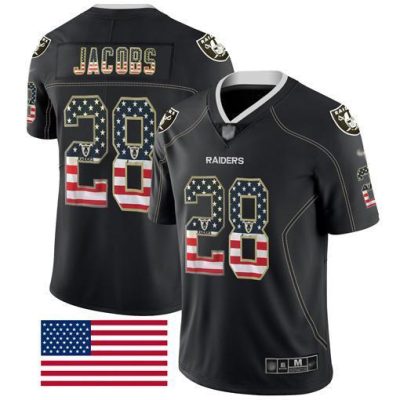 Nike Raiders #28 Josh Jacobs Black Stitched NFL Limited Rush USA Flag Jersey