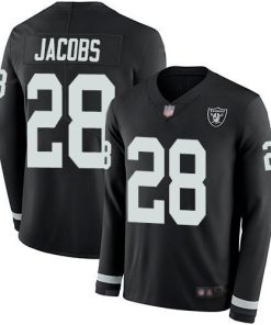 Nike Raiders #28 Josh Jacobs Black Team Color Stitched NFL Limited Therma Long Sleeve Jersey