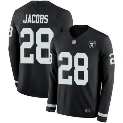 Nike Raiders #28 Josh Jacobs Black Team Color Stitched NFL Limited Therma Long Sleeve Jersey