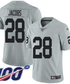 Nike Raiders #28 Josh Jacobs Silver Stitched NFL Limited Inverted Legend 100th Season Jersey
