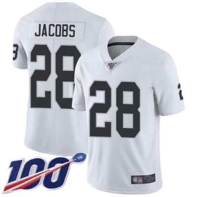 Nike Raiders #28 Josh Jacobs White Stitched NFL 100th Season Vapor Limited Jersey