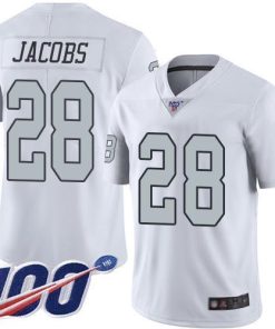 Nike Raiders #28 Josh Jacobs White Stitched NFL Limited Rush 100th Season Jersey