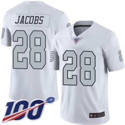 Nike Raiders #28 Josh Jacobs White Stitched NFL Limited Rush 100th Season Jersey