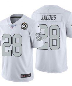 Nike Raiders #28 Josh Jacobs White 60th Anniversary Patch Stitched NFL 100 Limited Color Rush Jersey