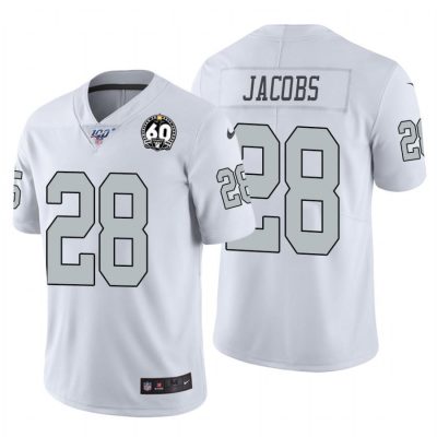 Nike Raiders #28 Josh Jacobs White 60th Anniversary Patch Stitched NFL 100 Limited Color Rush Jersey