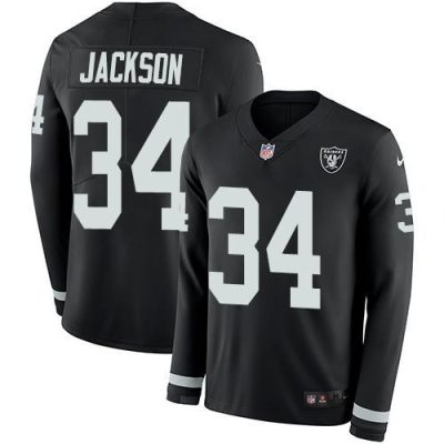 Nike Raiders #34 Bo Jackson Black Team Color Stitched NFL Limited Therma Long Sleeve Jersey