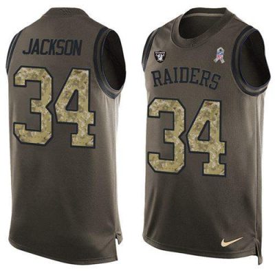 Nike Raiders #34 Bo Jackson Green Stitched NFL Limited Salute To Service Tank Top Jersey