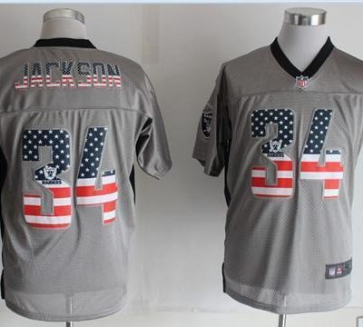 Nike Raiders #34 Bo Jackson Grey Stitched NFL Elite USA Flag Fashion Jersey