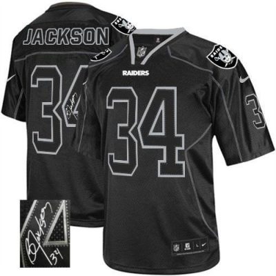 Nike Raiders #34 Bo Jackson Lights Out Black Stitched NFL Elite Autographed Jersey