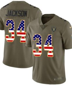 Nike Raiders #34 Bo Jackson Olive/USA Flag Stitched NFL Limited 2017 Salute To Service Jersey