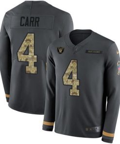Nike Raiders #4 Derek Carr Anthracite Salute To Service Stitched NFL Limited Therma Long Sleeve Jersey