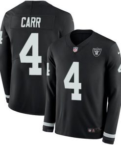 Nike Raiders #4 Derek Carr Black Team Color Stitched NFL Limited Therma Long Sleeve Jersey