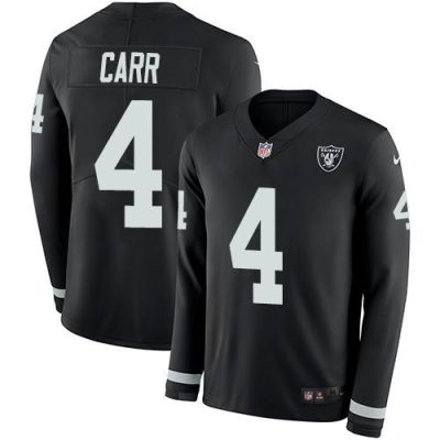 Nike Raiders #4 Derek Carr Black Team Color Stitched NFL Limited Therma Long Sleeve Jersey