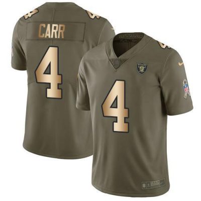 Nike Raiders #4 Derek Carr Olive/Gold Stitched NFL Limited 2017 Salute To Service Jersey