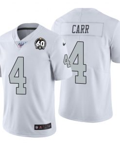 Nike Raiders #4 Derek Carr White 60th Anniversary Patch Stitched NFL 100 Limited Color Rush Jersey