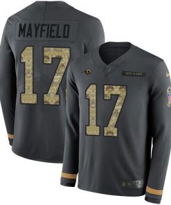 Nike Rams #17 Baker Mayfield Anthracite Salute To Service Stitched NFL Limited Therma Long Sleeve Jersey