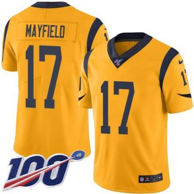 Nike Rams #17 Baker Mayfield Gold Stitched NFL Limited Rush 100th Season Jersey