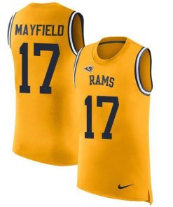 Nike Rams #17 Baker Mayfield Gold Stitched NFL Limited Rush Tank Top Jersey