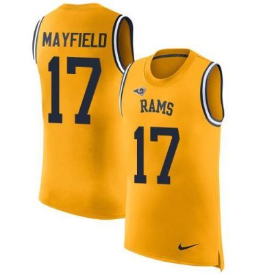 Nike Rams #17 Baker Mayfield Gold Stitched NFL Limited Rush Tank Top Jersey