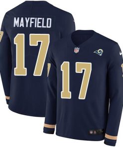 Nike Rams #17 Baker Mayfield Navy Blue Team Color Stitched NFL Limited Therma Long Sleeve Jersey