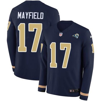 Nike Rams #17 Baker Mayfield Navy Blue Team Color Stitched NFL Limited Therma Long Sleeve Jersey