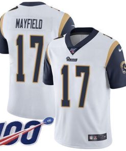 Nike Rams #17 Baker Mayfield White Stitched NFL 100th Season Vapor Limited Jersey
