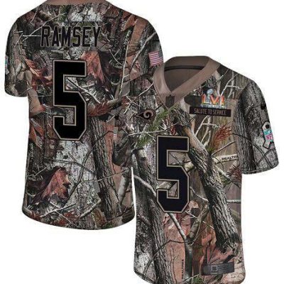 Nike Rams #5 Jalen Ramsey Camo Super Bowl LVI Patch Stitched NFL Limited Rush Realtree Jersey