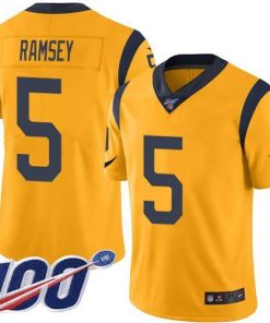 Nike Rams #5 Jalen Ramsey Gold Stitched NFL Limited Rush 100th Season Jersey