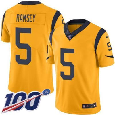 Nike Rams #5 Jalen Ramsey Gold Stitched NFL Limited Rush 100th Season Jersey