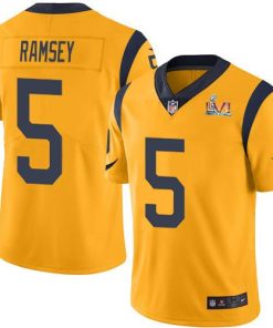 Nike Rams #5 Jalen Ramsey Gold Super Bowl LVI Patch Stitched NFL Limited Rush Jersey