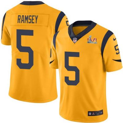 Nike Rams #5 Jalen Ramsey Gold Super Bowl LVI Patch Stitched NFL Limited Rush Jersey